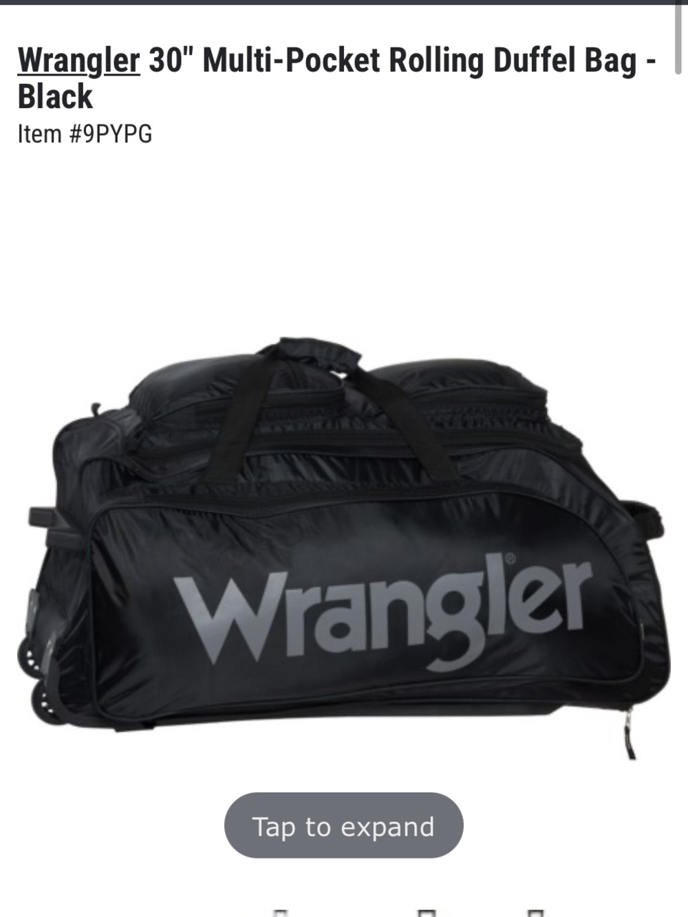 Wrangler 30" Multi-Pocket Rolling Black Duffel Bag